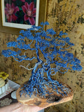 Blue Copper Bonsai Attached To Olive Wood Copper/steel wire